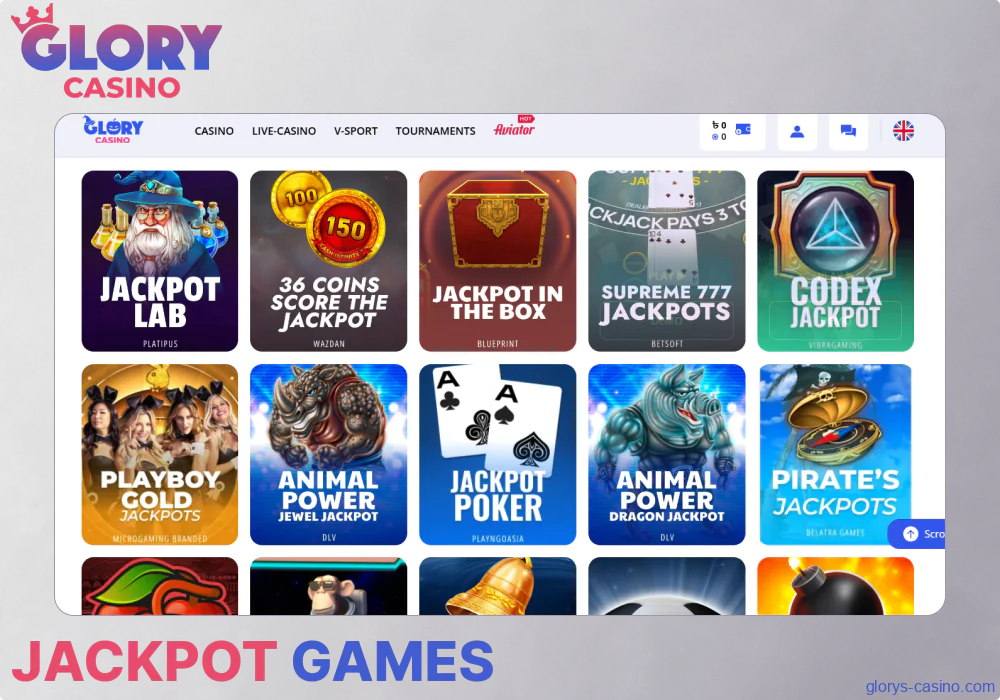 Jackpot games available in Glory Casino Pakistan