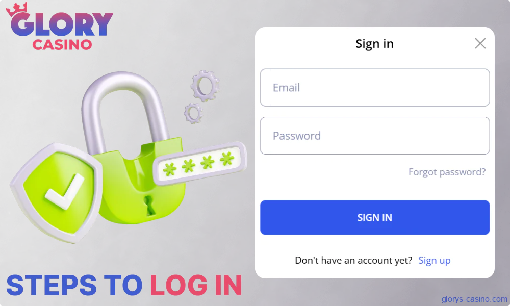 Instructions on how to log in to a Glory Casino account in Pakistan